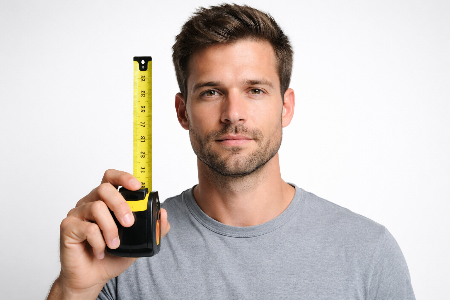 Man measuring facial proportions to determine face shape
