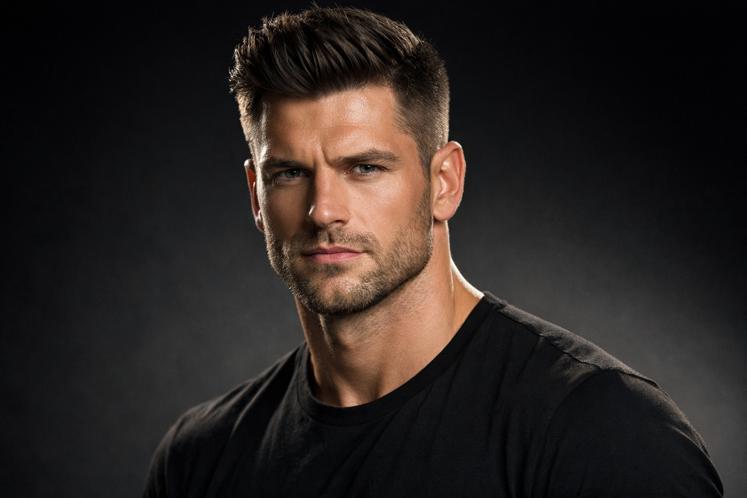 Man with square jawline and sharp haircut